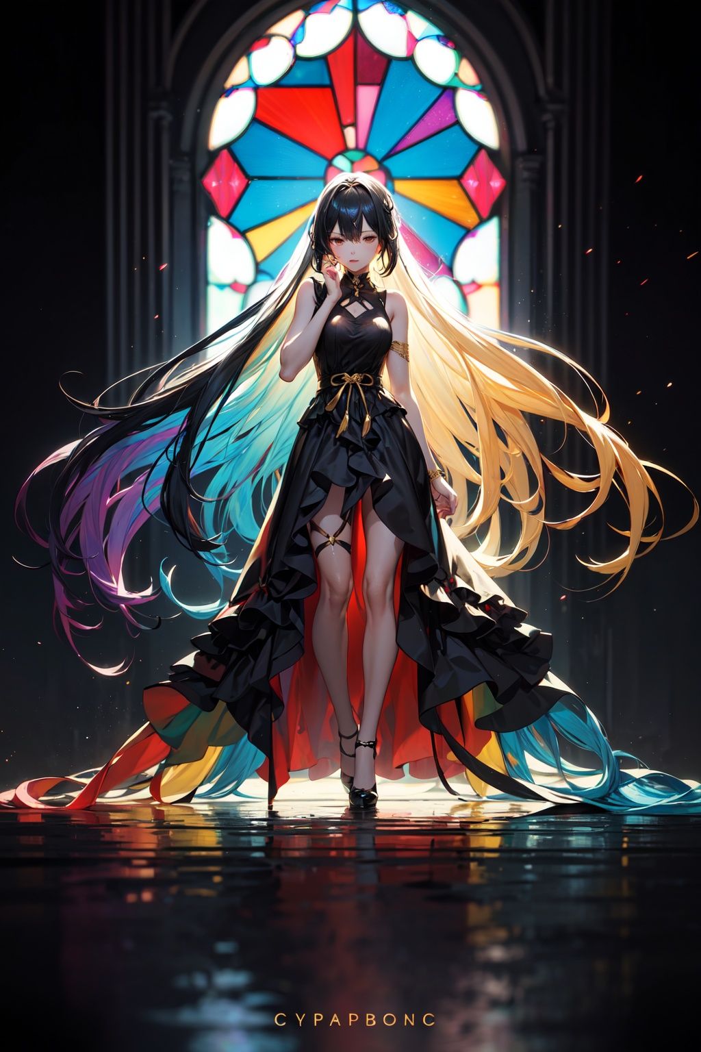Women,  Stained Glass Dress,  Colored on Tensor.Art