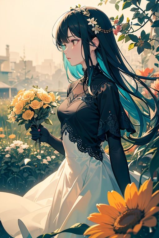 woman,  flower dress,  colorful on Tensor.Art