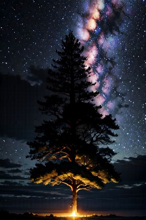galaxy sky,  big tree,  dramatic atmosphere on Tensor.Art