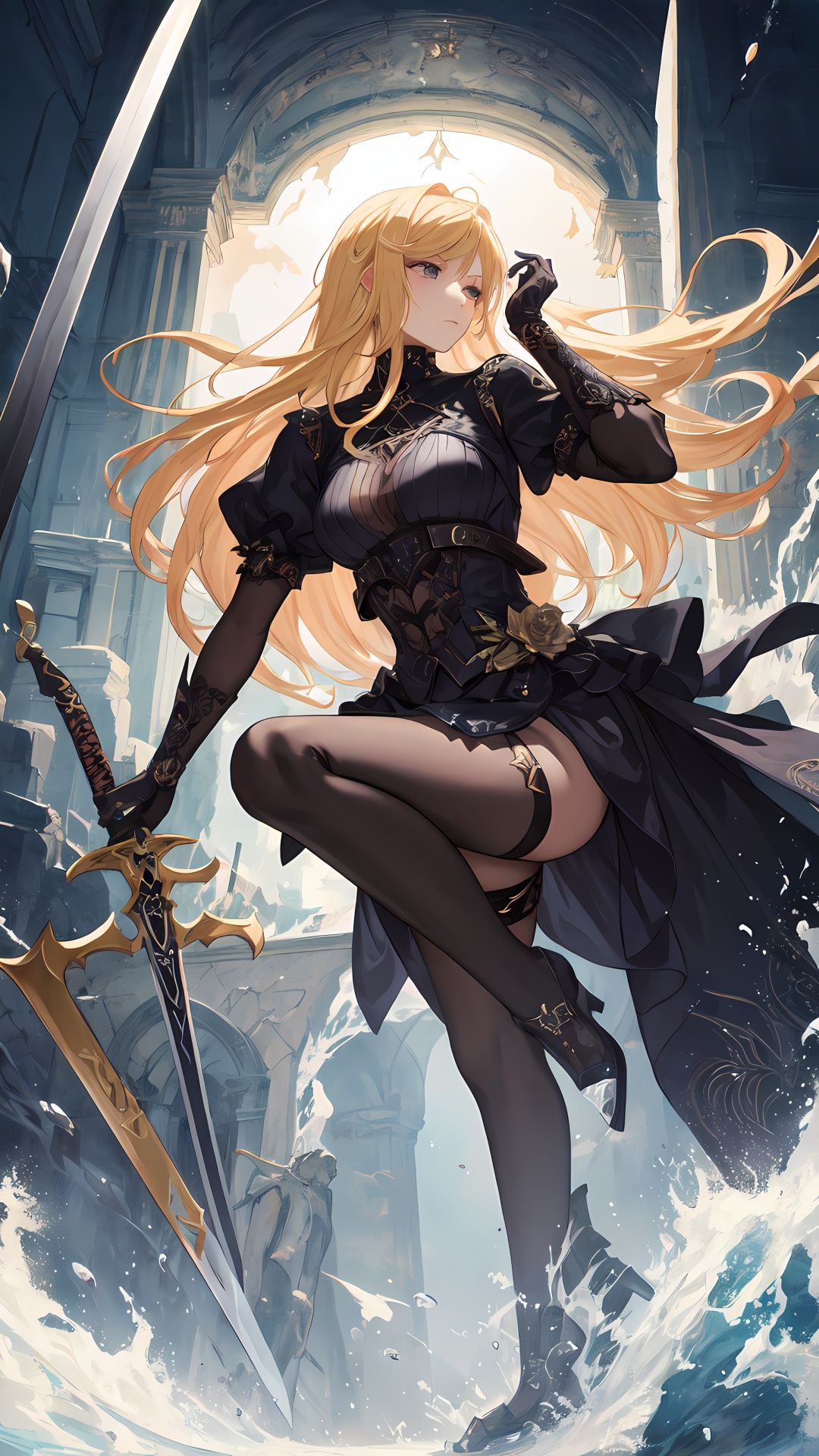 a detailed fallen female angel,  black clothing,  detailed face on Tensor.Art