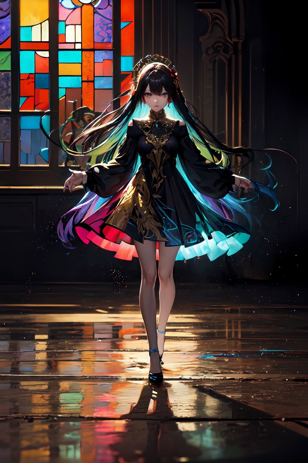 Women,  Stained Glass Dress,  Colored on Tensor.Art