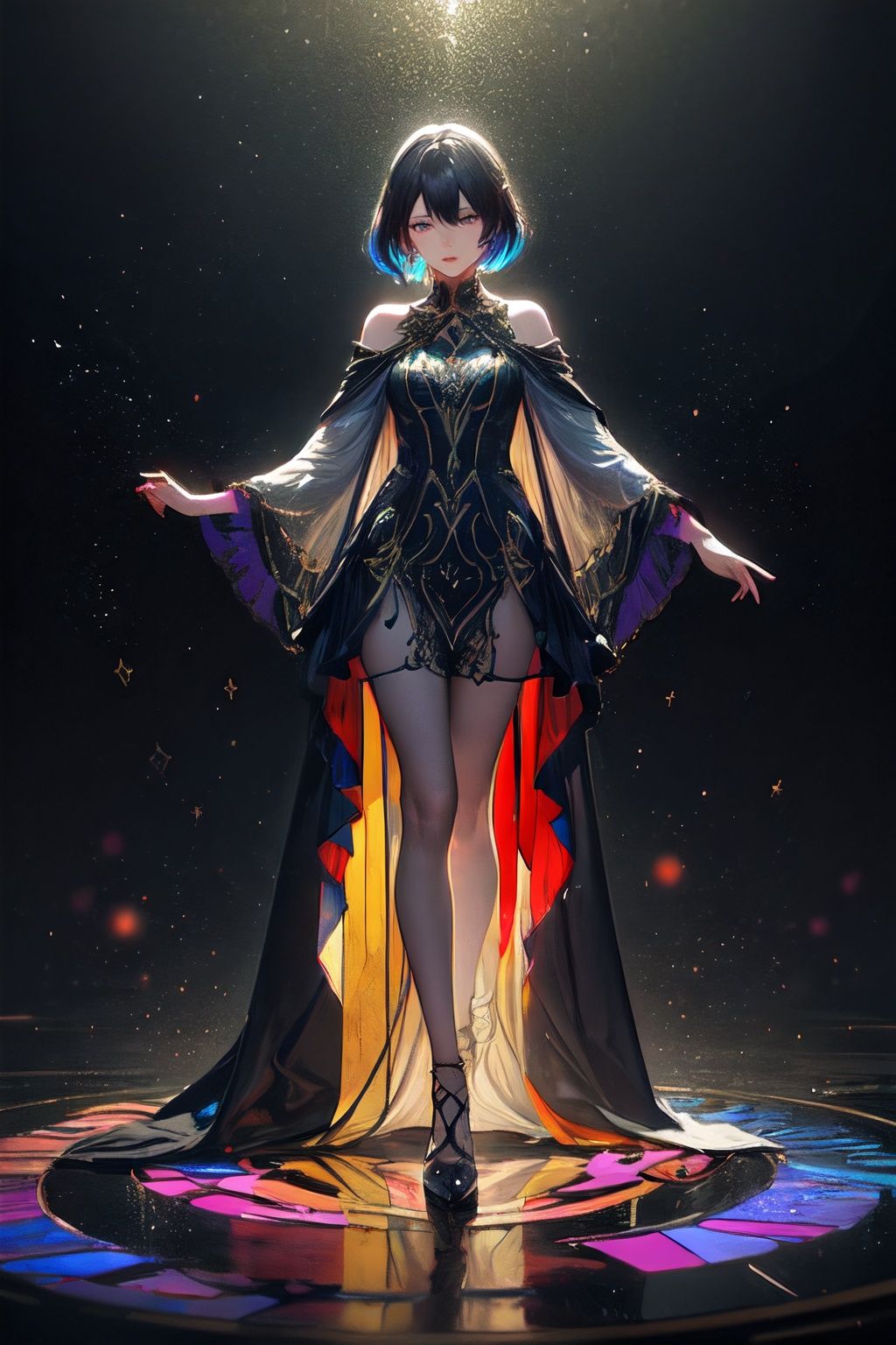 Women,  Stained Glass Dress,  Colored on Tensor.Art