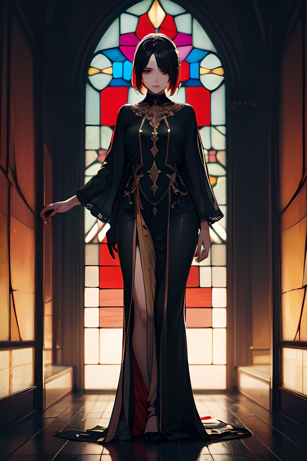 Women,  Stained Glass Dress,  Colored on Tensor.Art