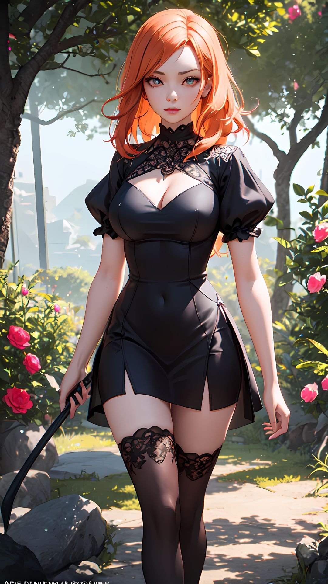 a beautiful woman,  peach hair,  Surrounded by trees on Tensor.Art