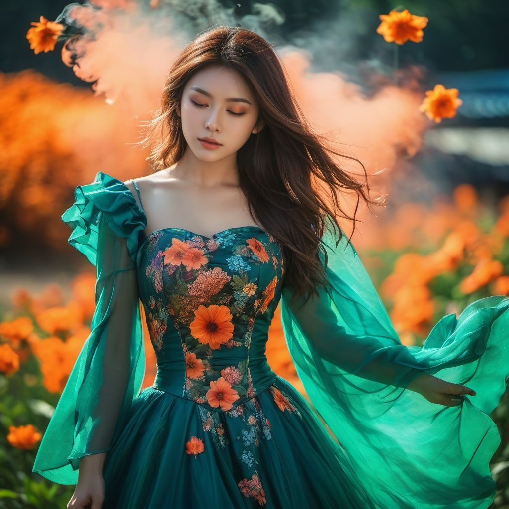 woman,  flower dress,  colorful on Tensor.Art