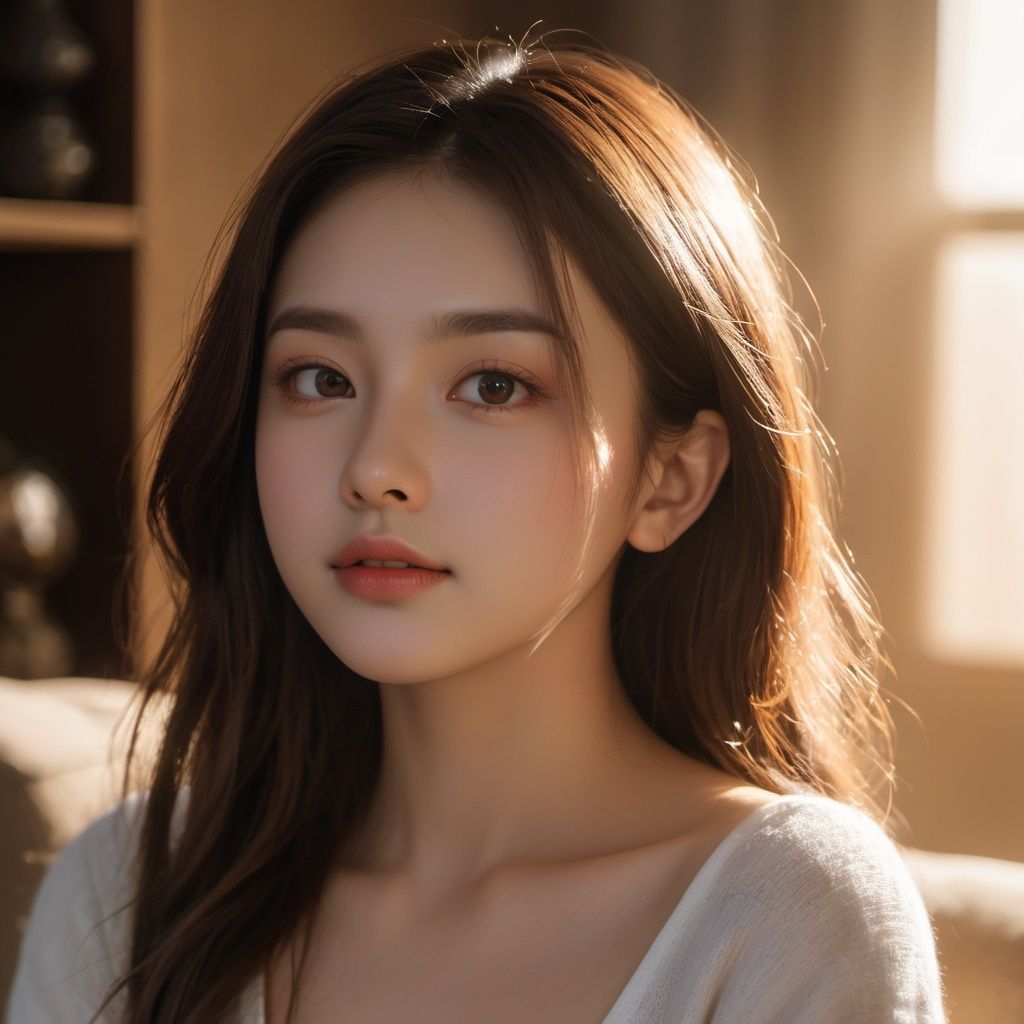 (xxmix girl woman),  1girl sit Livingroom closeup (best shadow,  dramatic lighting) ( masterpiece ) (best quality) on Tens...