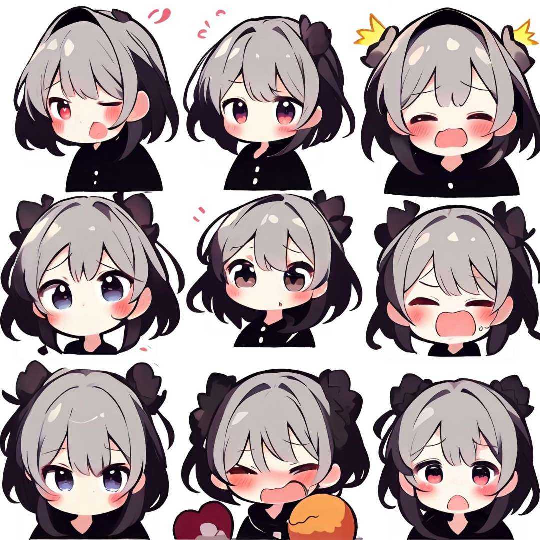 stickers,emoji,biaoqing,1girl,chibi,cute,emotional,happy,love,simple background,calm,white background,best quality,<lora:some stickers:1>,