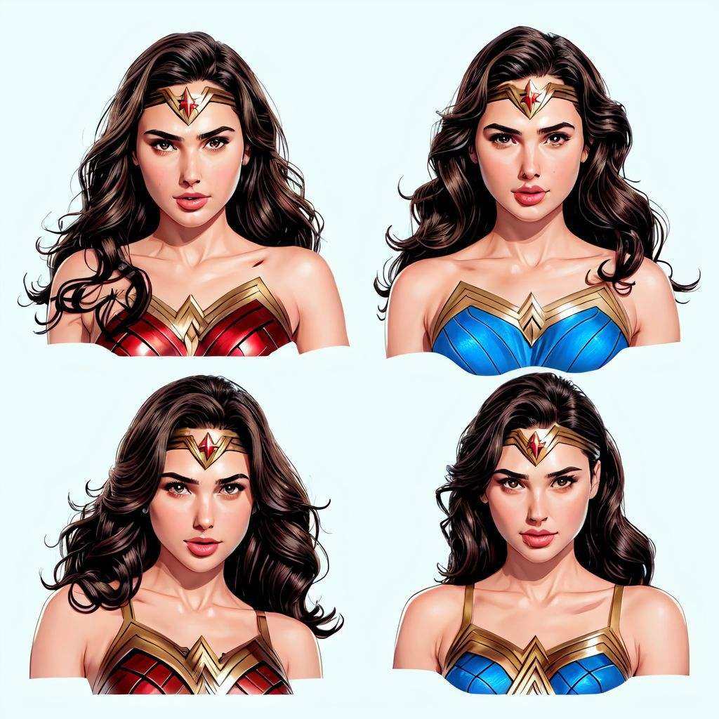 Gal Gadot as wonderwoman stickers ,  Very detailed,  clean on Tensor.Art