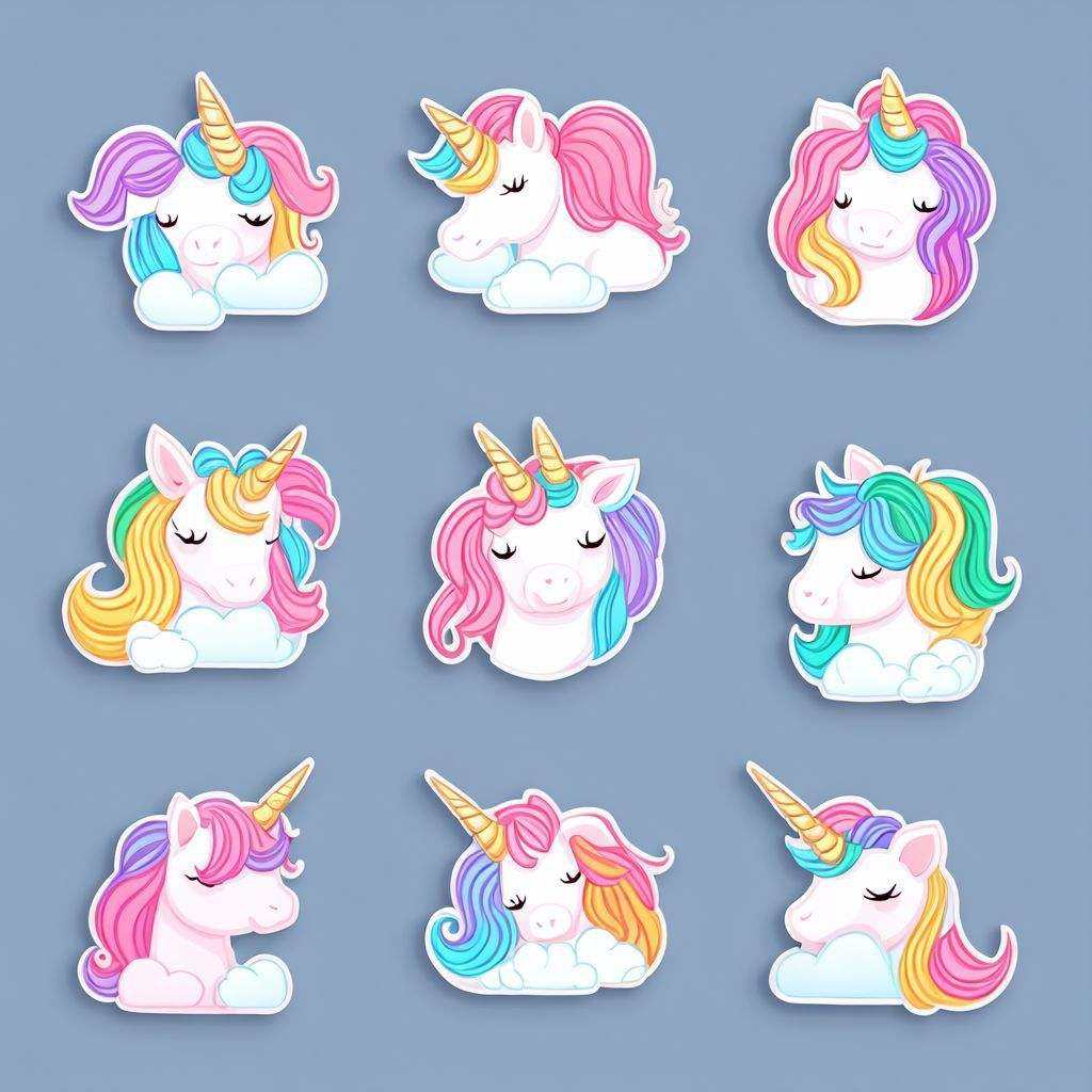 Cute unicorn stickers ,  Very detailed,  clean on Tensor.Art