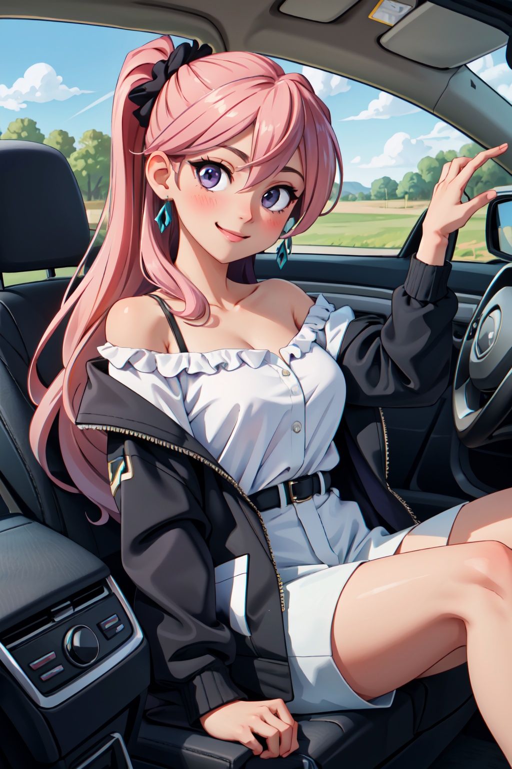 (masterpiece,  best quality),  1girl sitting in a car on Tensor.Art