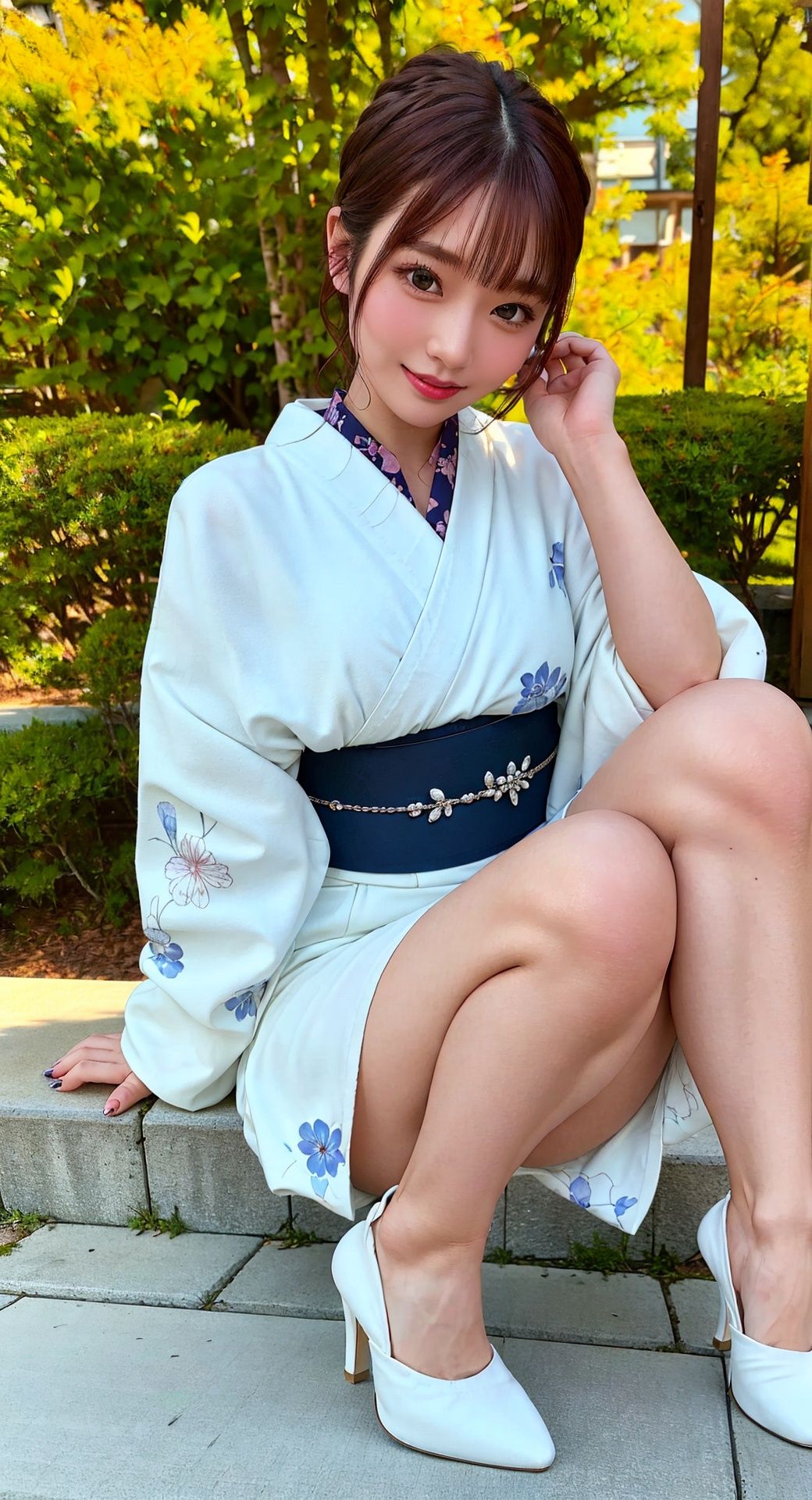 sultry lady Saika Kawakita,(curvy_hips:1),little smile,fashion,(sexy pose:1.2),dynamic,perfect body,nsfw,1GIRL,Wear Kimono,Real.,hand101,pantyhose,Heels collection,Kimono,Chain link fence, <lora:EMS-15617-EMS:0.4>, <lora:EMS-15577-EMS:0.6>, <lora:EMS-14488-EMS:0.7>, <lora:EMS-14724-EMS:0.4>