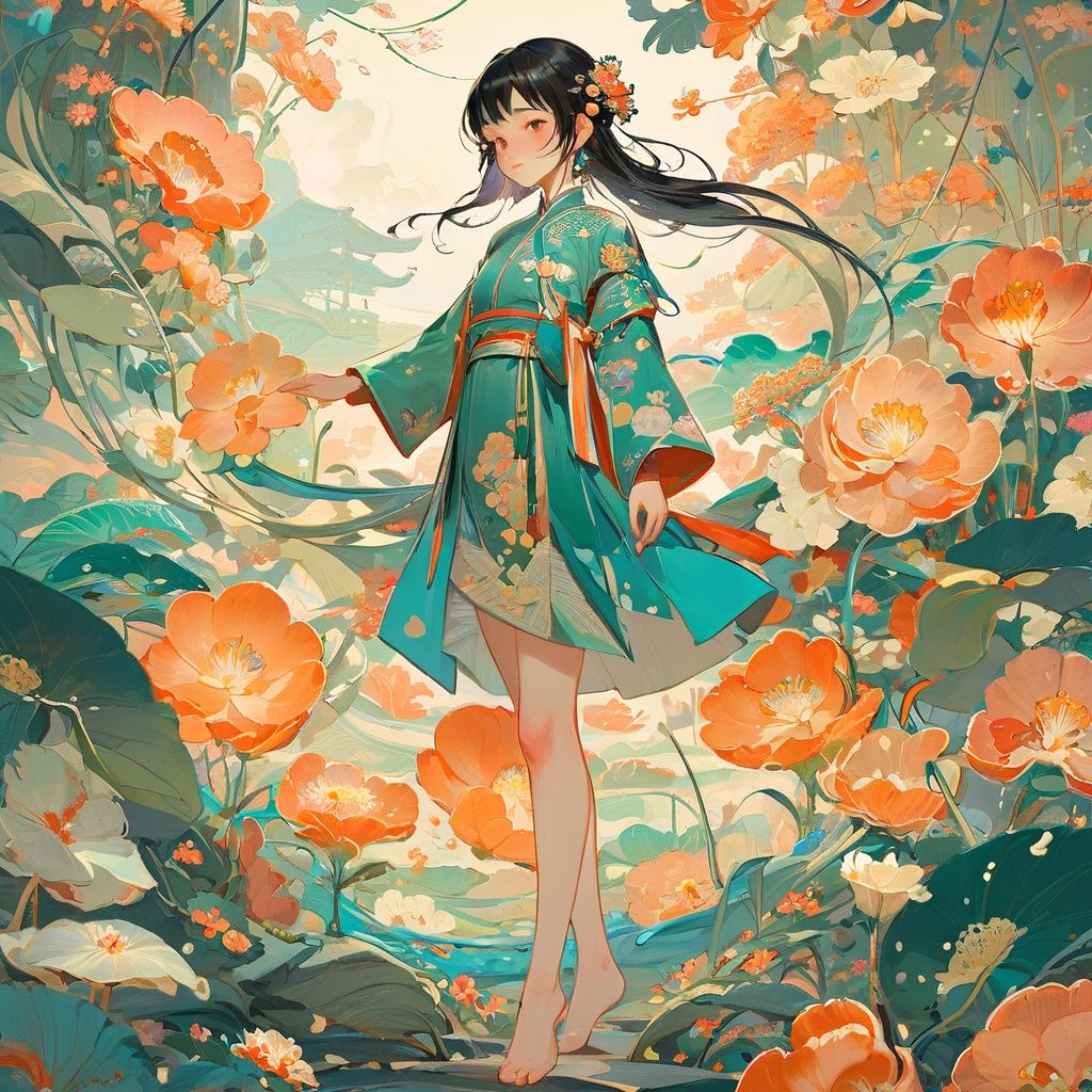 guofeng,illustration,1girl,full body,best quality,highly detailed,best quality,masterpiece,an extremely delicate and beautiful,extremely detailed,8k wallpaper,Amazing,finely detail,best quality,official art,extremely detailed CG unity 8k wallpaper,(style of Victo Ngai:0.5)