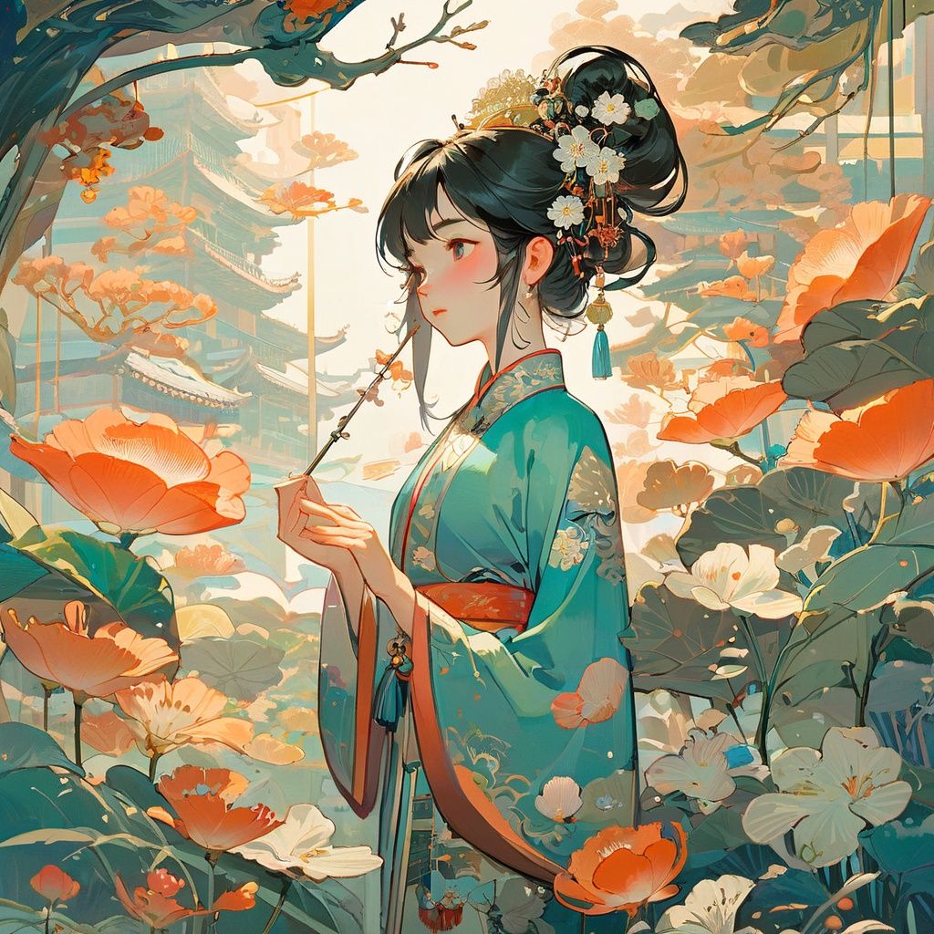 guofeng,illustration,1girl,full body,best quality,highly detailed,best quality,masterpiece,an extremely delicate and beautiful,extremely detailed,8k wallpaper,Amazing,finely detail,best quality,official art,extremely detailed CG unity 8k wallpaper,(style of Victo Ngai:0.5)