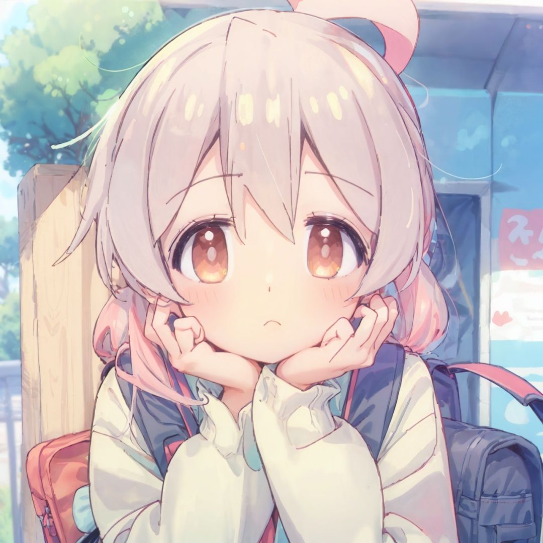 (anime style),  (anime screen), portrait, close up, white hair, red eyes, anime style,  1girl,  solo,  long hair,  looking at viewer,  hair,  blurry,  closed mouth,  blurry background,  jacket,  outdoors,  bag,  blush,  bangs,  long sleeves,  upper body,  backpack,  hand up,  hand on own face,  head rest,  depth of field,  hand on own cheek,  cloud,cuteloli,mahiro
