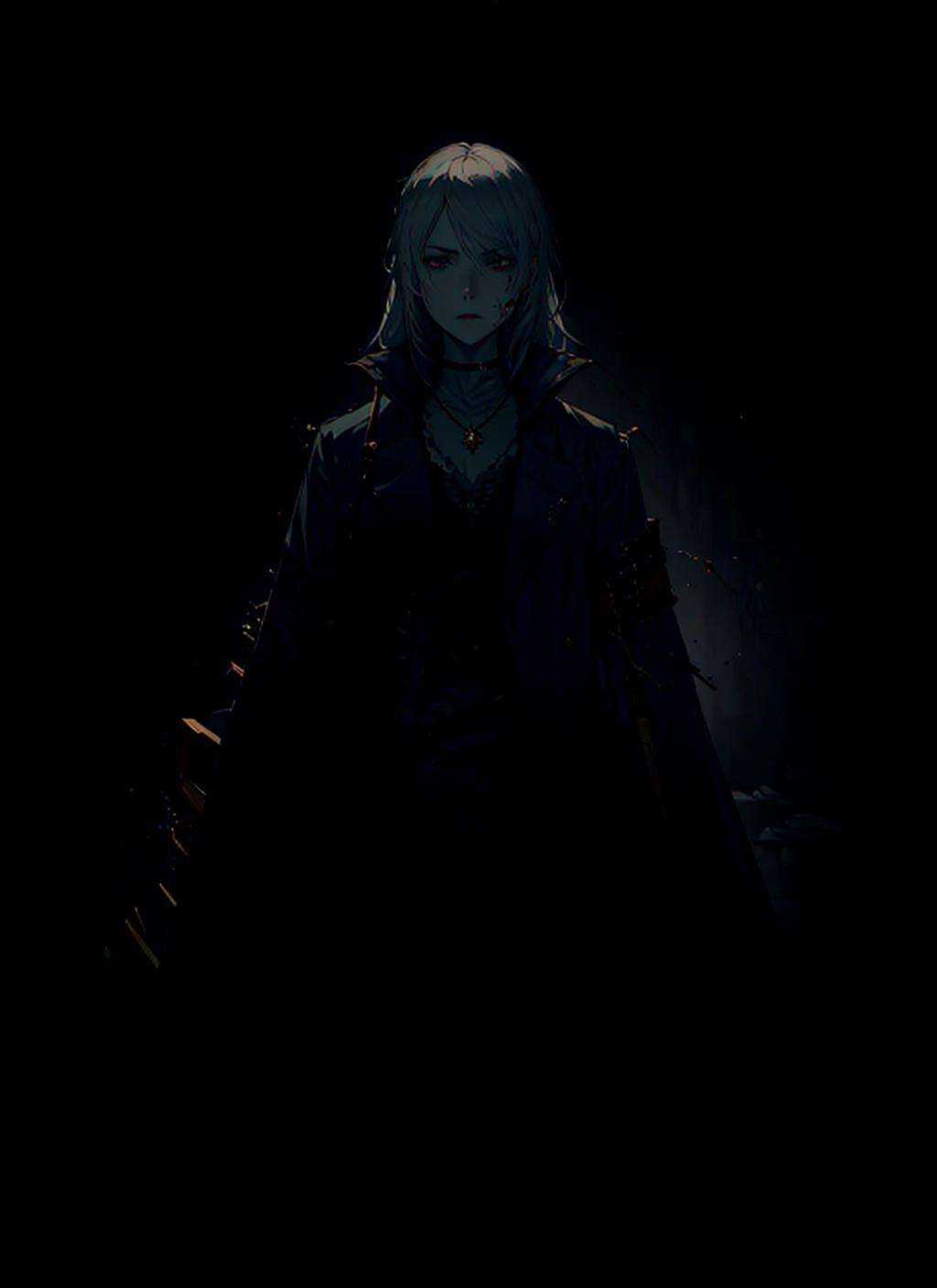 Lady Maria is a beautiful and elegant woman with long silver hair and pale skin. She wears a dark blue hunter’s coat with...