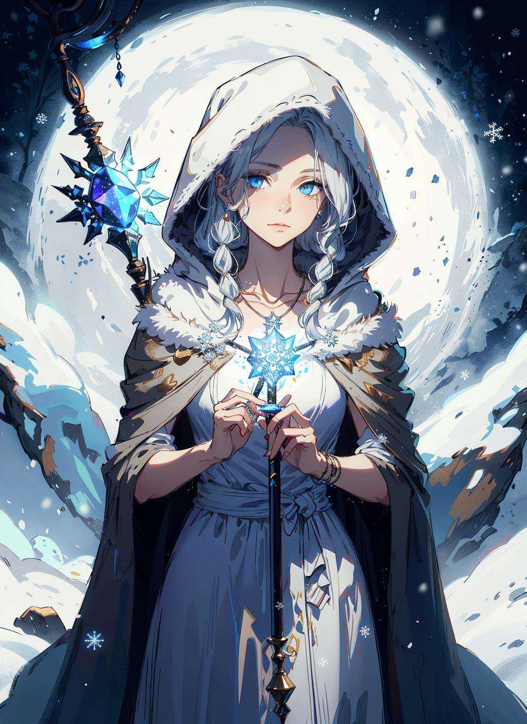 Jani is a witch who lives in a snowy region of Elden Ring. She has long silver hair and blue eyes that glow with magic. Sh...