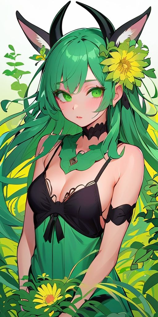 (official art,unity 8k wallpaper,ultra detailed,High quality,best quality), (zentangle, mandala, order, entangle:0.6),(green black),flat color,limited palette,low contrast,(1girl:1.5),solo,lingerie,long straight blue hair,equinox flower, (horror),(gloomy),(green pigment:1.33),(hollow eyes:1.),(expressionless eyes:1.3),Expressionless expression,gazelle,flower,bj_Alice