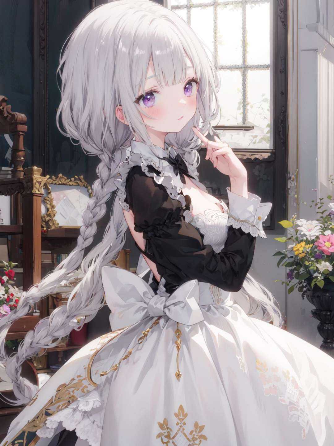 masterpiece, best quality,  upper body,  from side, (1girl),gilberta, gilberta(maid), full body, white pantyhose, <lora:gilberta:1>