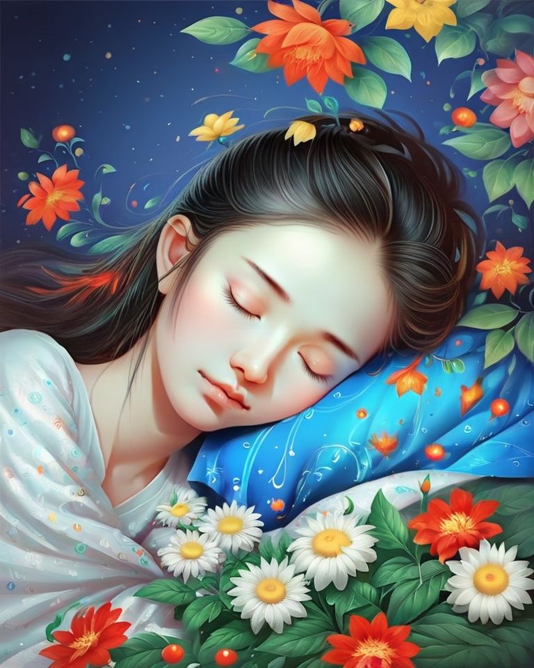 qimeng,1girl,sleep,flowers