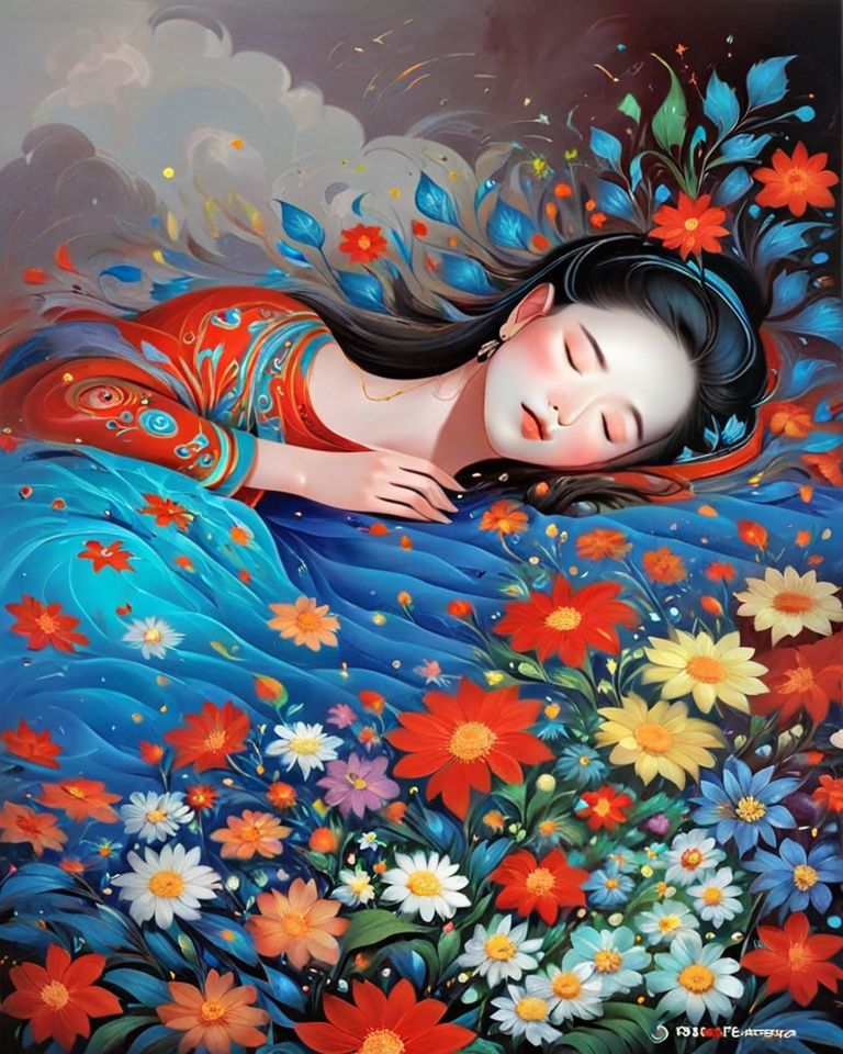 qimeng,1girl,sleep,flowers