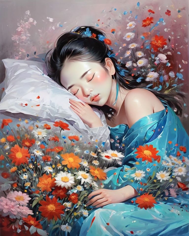 qimeng,1girl,sleep,flowers