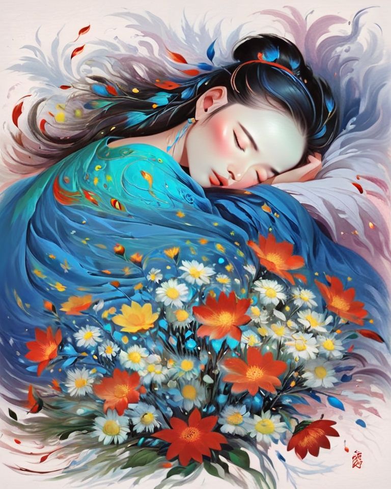 qimeng,1girl,sleep,flowers