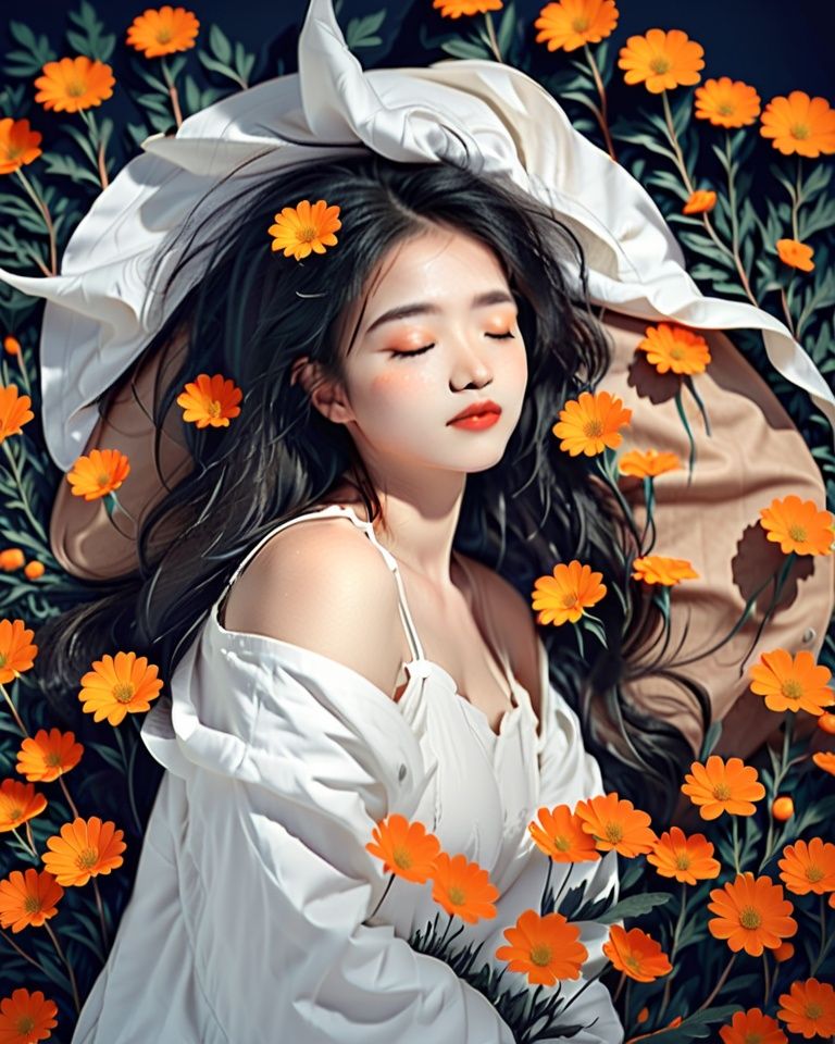qimeng,1girl,sleep,flowers
