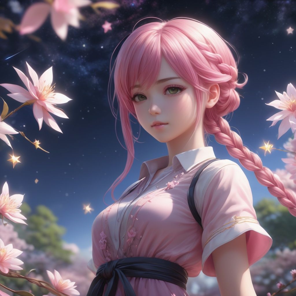 extremely detailed CG unity 8k wallpaper,masterpiece, best quality, ultra-detailed), (best illumination, best shadow, an extremely delicate and beautiful), dynamic angle, floating, finely detail, Depth of field (bloom), (shine), glinting stars, (painting), (sketch), huazi, anime, 2D, girl,braid, ahoge, pink hair,hide hand