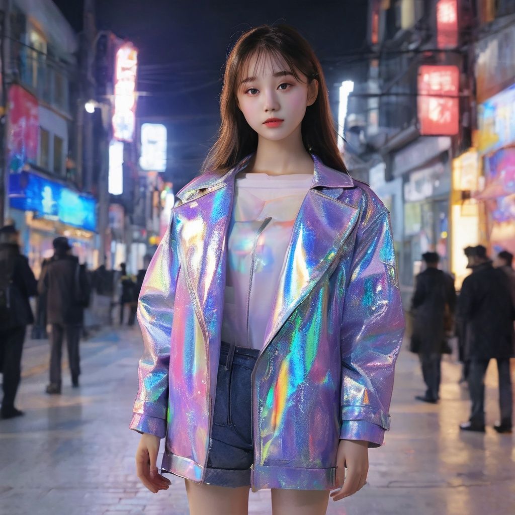 holographic cloth,leishe,laser,1girl,full body,masterpiece,best quality,highly detailed,(city_background:1.2),nights,photorealistic,<lora:lasesXL:0.8>,shallow depth of field,