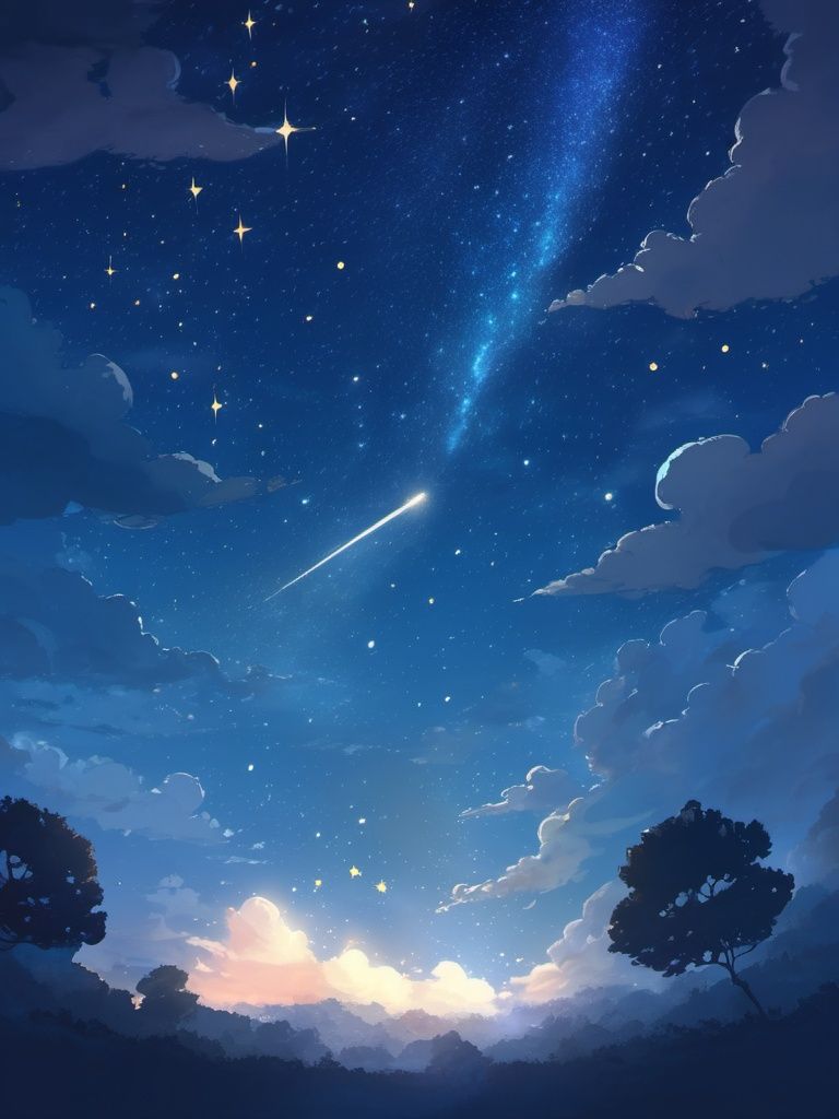best quality, masterpiece,  illustration, star,Starry sky, clouds, night,shooting star