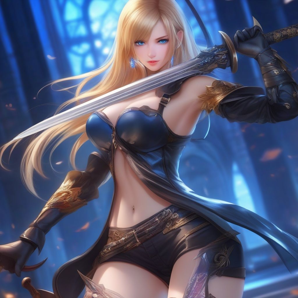 <lora:sdxl-NUM:STRENGTH>,masterpiece, best quality, masterpiece,best quality,official art,extremely detailed CG unity 8k wallpaper, game_cg, sakimichan, 1girl, weapon, breasts, solo, blonde hair, high heels, bare shoulders, blue eyes, sword, navel, large breasts, thighhighs, ponytail, long hair, fishnets, holding weapon, looking at viewer, parted lips, holding, midriff, cleavage, piercing, gloves, ninja, high heel boots,