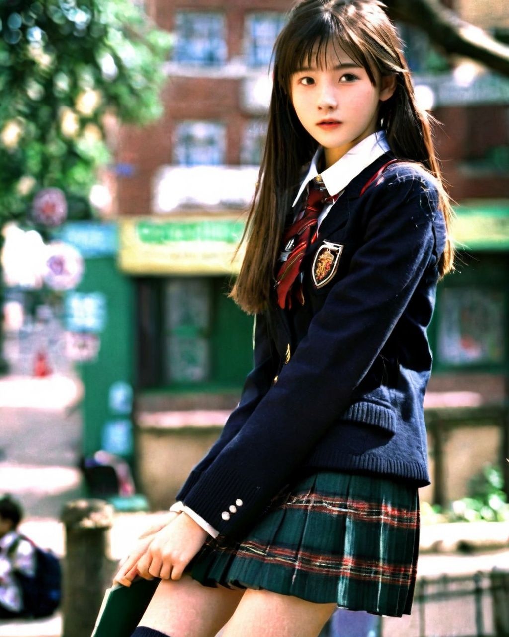 (realistic:1.4),masterpiece,(best quality:1.3),ultra high res,raw photo,detailed skin,1girl,school uniform,city,street,film,(COOL:1.4),