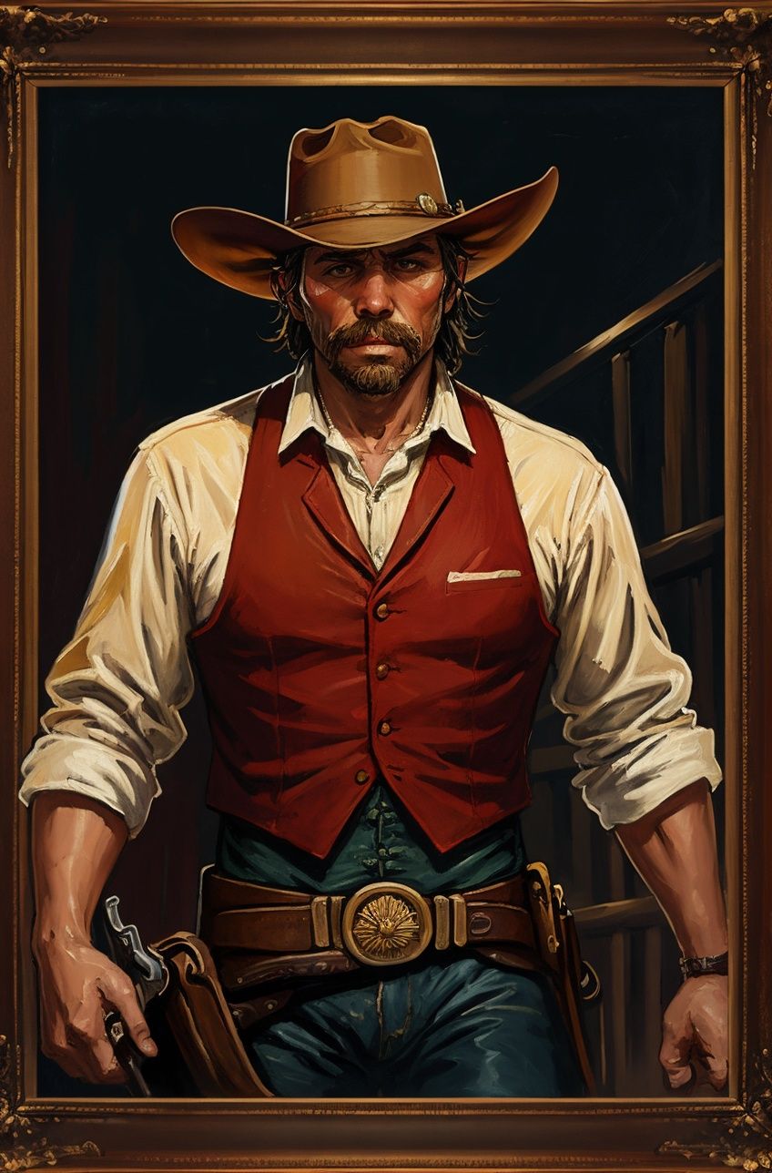 masterpiece,  (cowboy in Red Dead Revolver),  cowboy hat on Tensor.Art