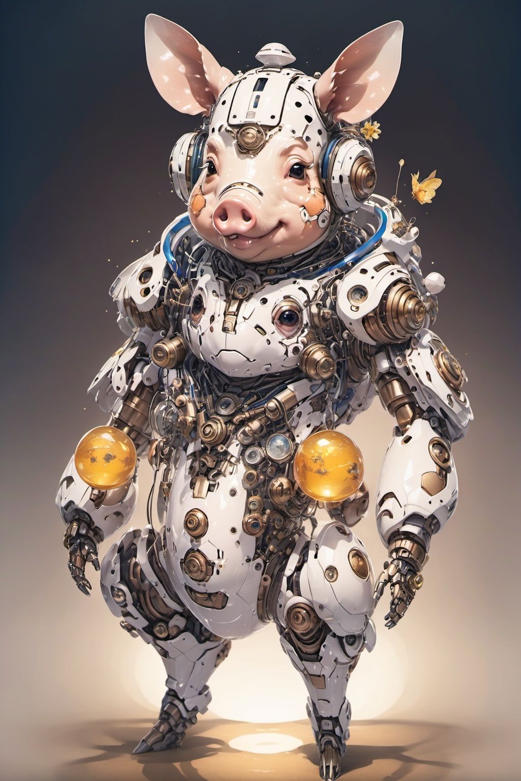 A lovely pig, wearing mecha, full of sense of science and technology,Honey Mecha,  <lora:d6-mecha-000015:1>
