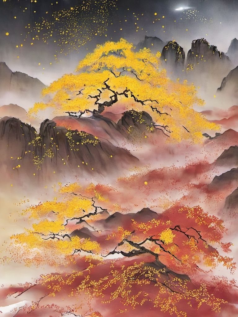 <lora:sdxl_shenhua_v2:1>,shenhua, (autumn maple forest:1.3),(very few fallen leaves),(path), meteor  shower, universe