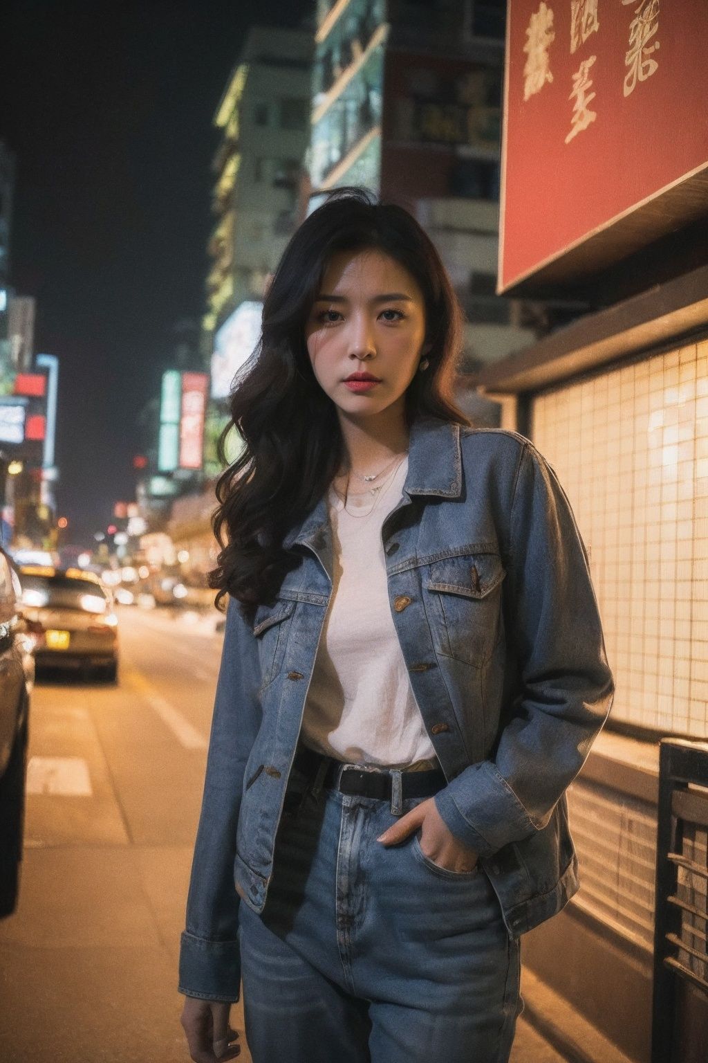 Best Quality,Masterpiece,Ultra High Resolution,(Realisticity:1.4),Original Photo,Cinematic Lighting,1girl,HongKong style,HongKong,<lora:HongKong style v1.0:0.7>,cowboy,
