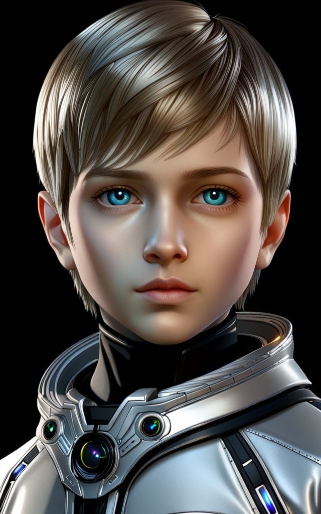 photorealistic, a handsome boy, science_fiction, Metallic, holographic pupil