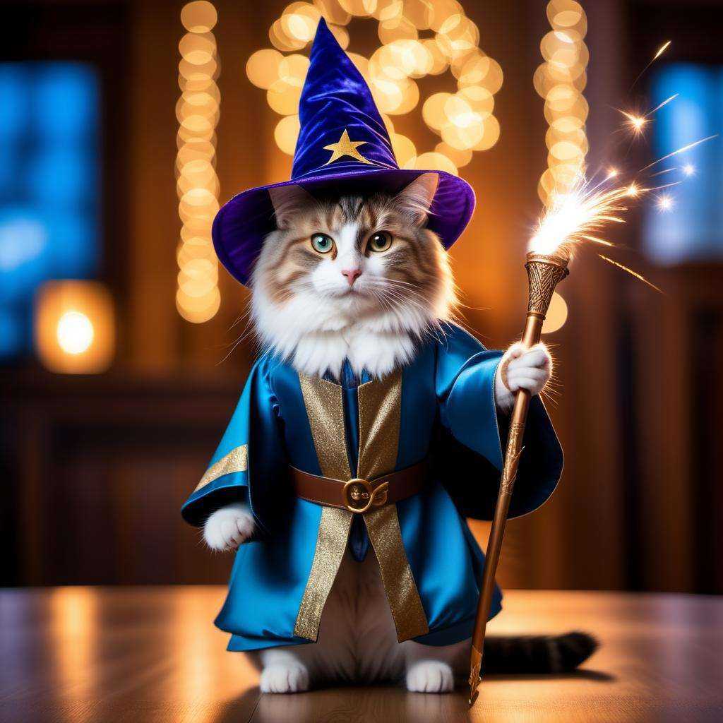 a cat,  ((wizard outfit)),  epic scene on Tensor.Art