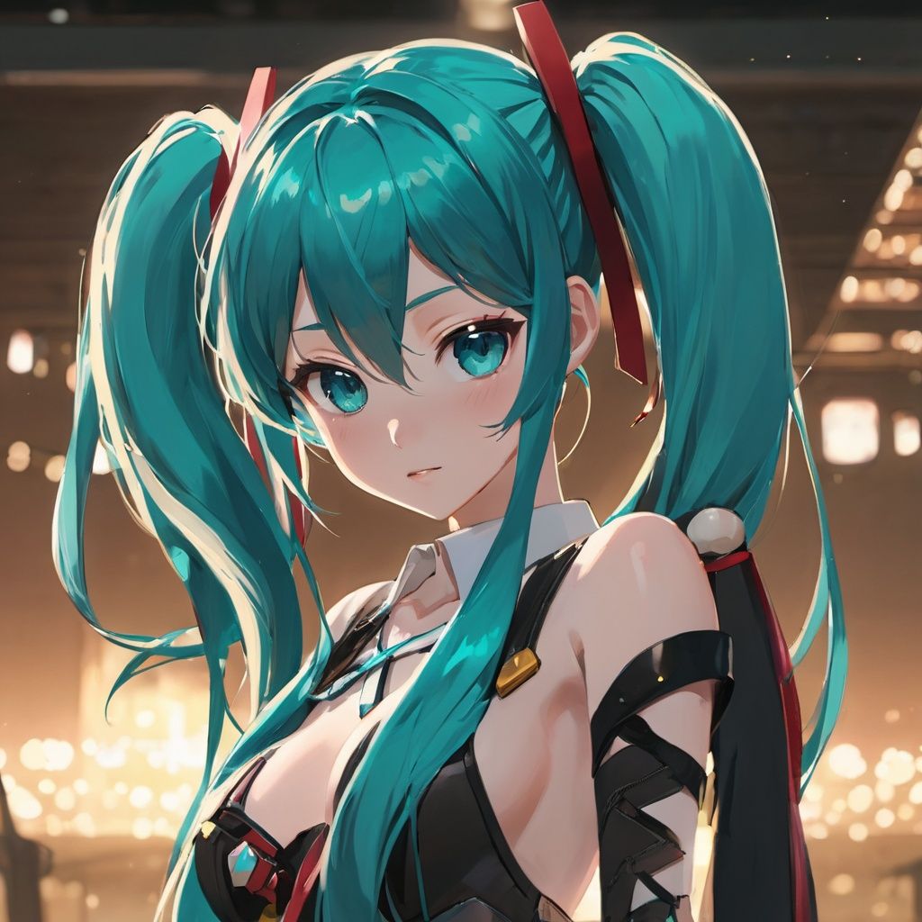 beautiful age 18 girl, (anime screencap), aqua hair, hatsune miku, twin tails, sexy, beautiful, dslr, 8k, 4k, natural skin, textured skin, pixiv, depth of field, cinematic compotision, best lighting, cowboy shot