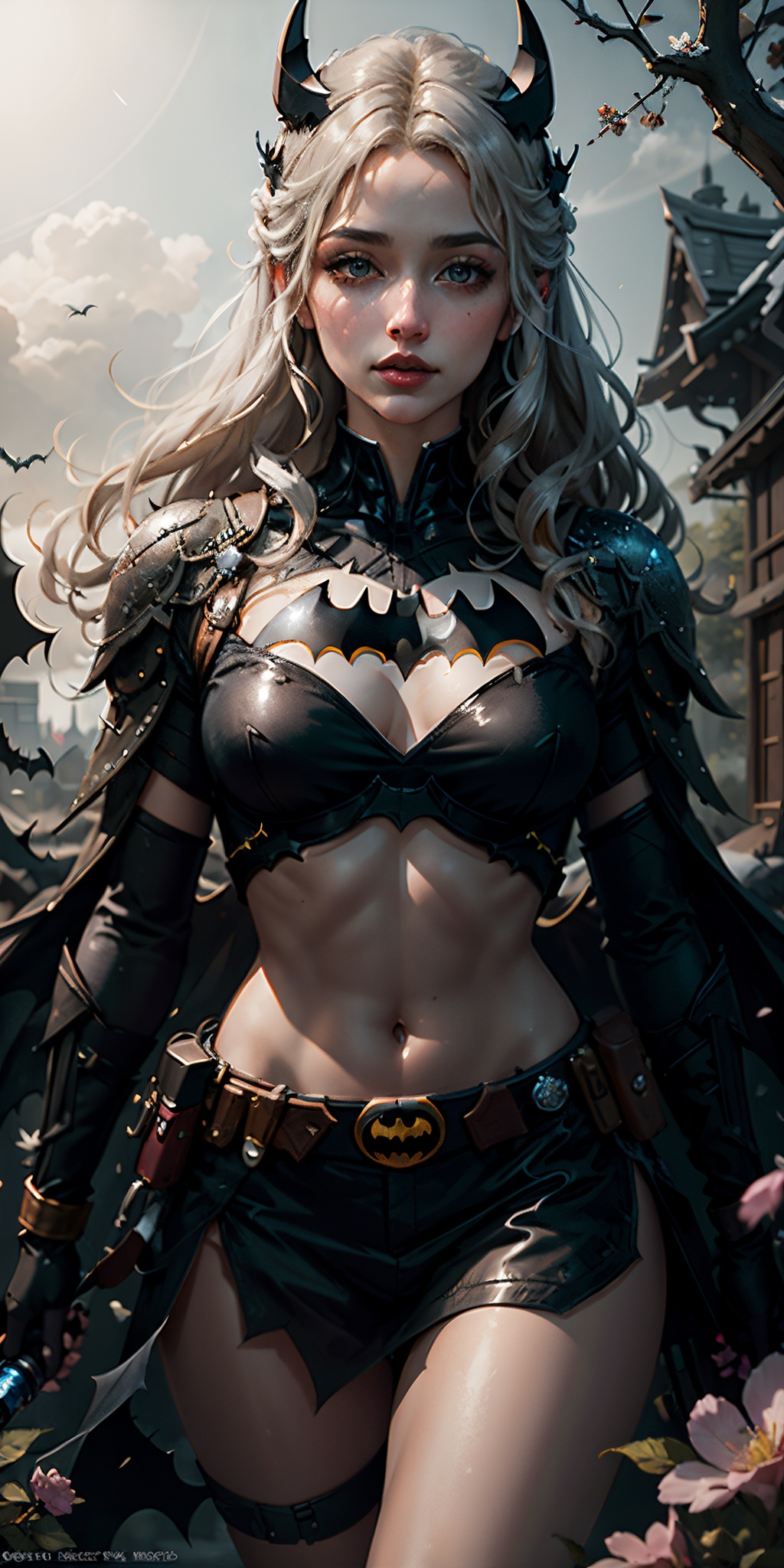 ((Gril batman)),  fine art masterclass splash spray trickle daubs of rainbow opaline Prisma sakura color,  ((style druid c...