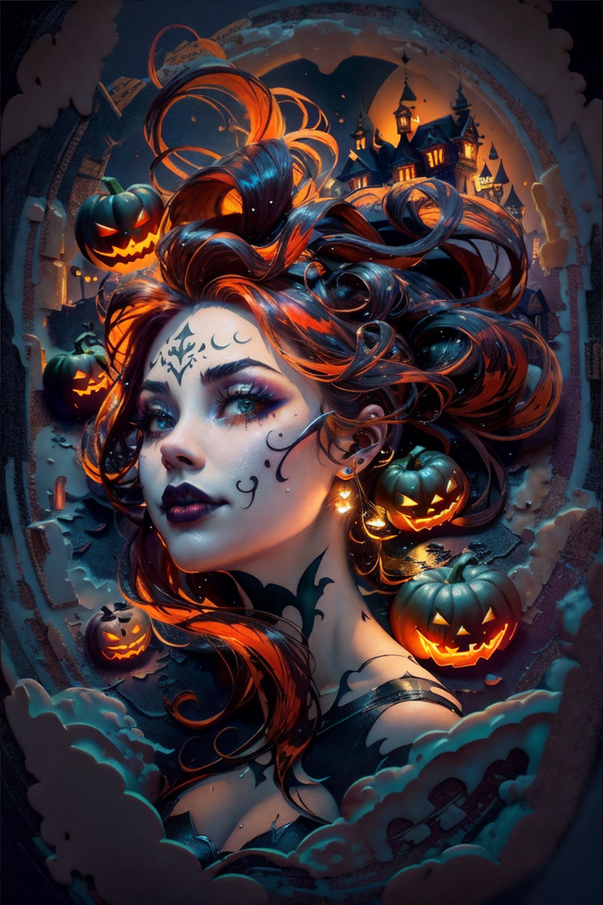 Halloween Floating Lights,  Cinematic light and reflection,  glowing lights on Tensor.Art