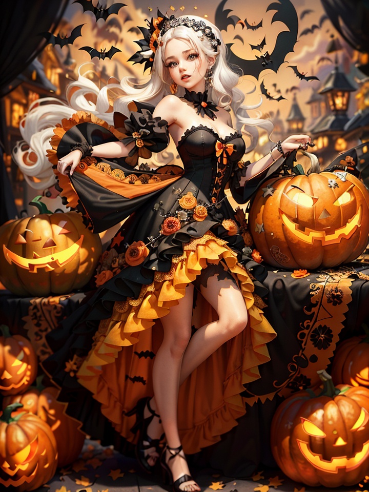 vector art,  Girl whitcher ,  dress {black and orange} on Tensor.Art