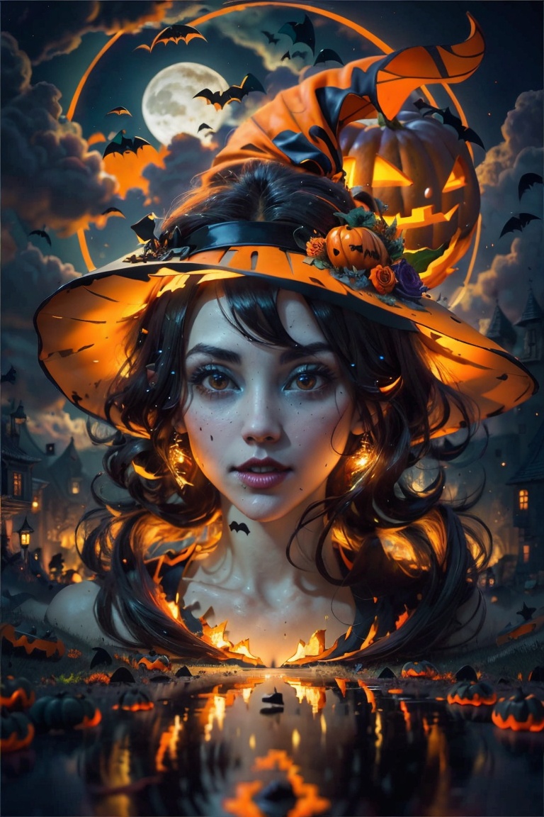 Women portrait,  Orange,  halloween pumpkin on Tensor.Art