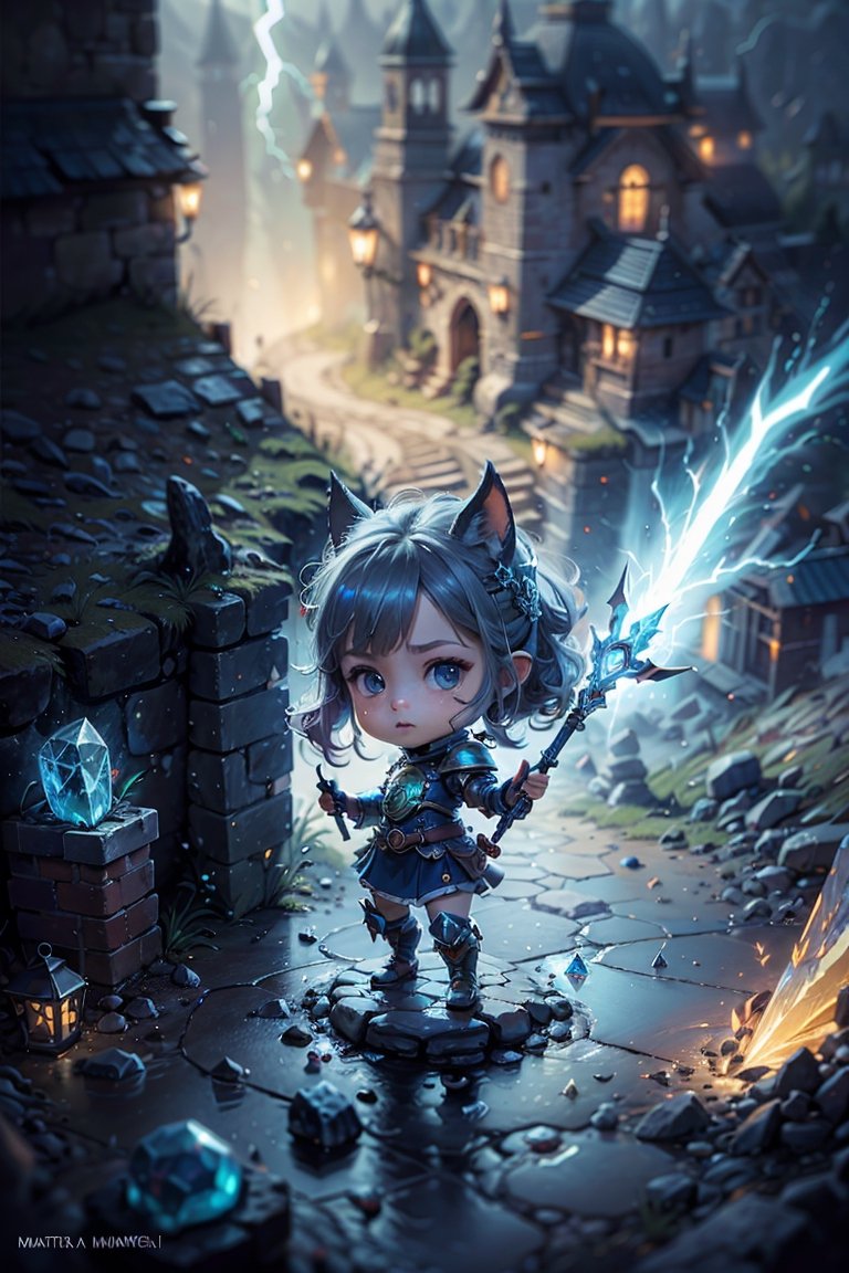 very detailed tiny chibi girl with full armor in a dungeon,  ((looting lots of glowy crystals)),  dynamic pose on Tensor.Art