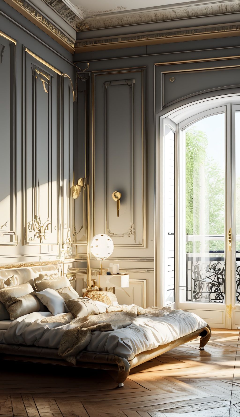((masterpiece)),((bestquality)),(Indoor Panorama),bedroom design,French light luxury style,sunshine,(realistic, photorealistic:1.37),ultra-detailed,8k,extremely delicate and beautiful,highresolution,ray tracing,professional lighting,photon mapping,radiosity,physically-based rendering,random matching,<lora:FS:1>,