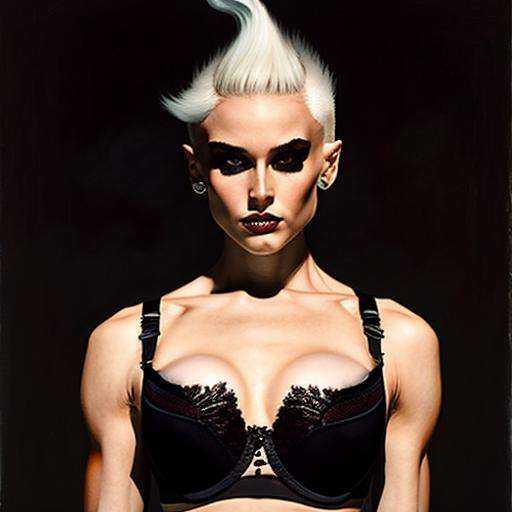 a portrait of fierce ponytail platinum blonde woman wearing black mma bra and gloves newhorrorfantasy_style on Tensor.Art