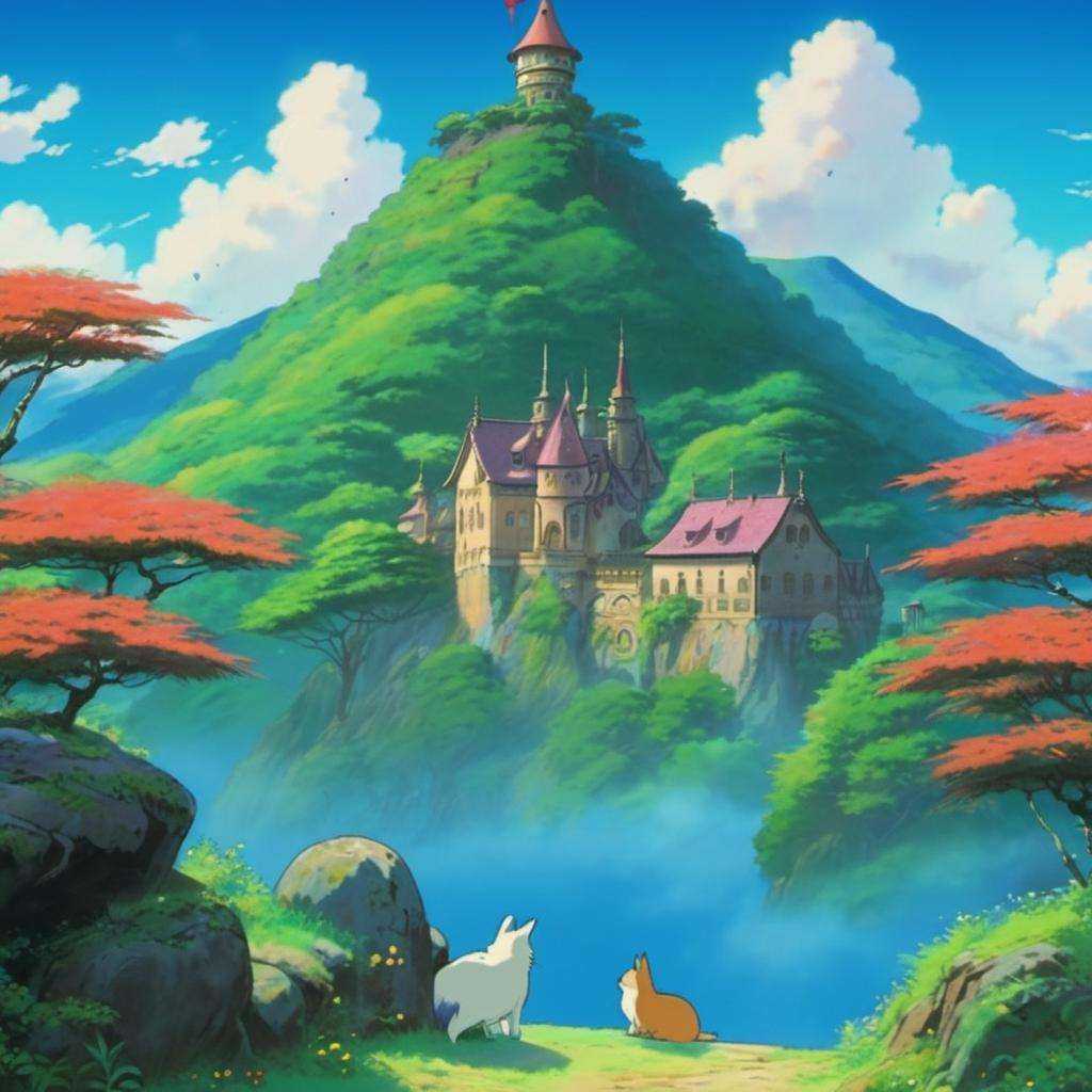 background,ghibli, misty world, wonder land and full of fantasy animals but no human