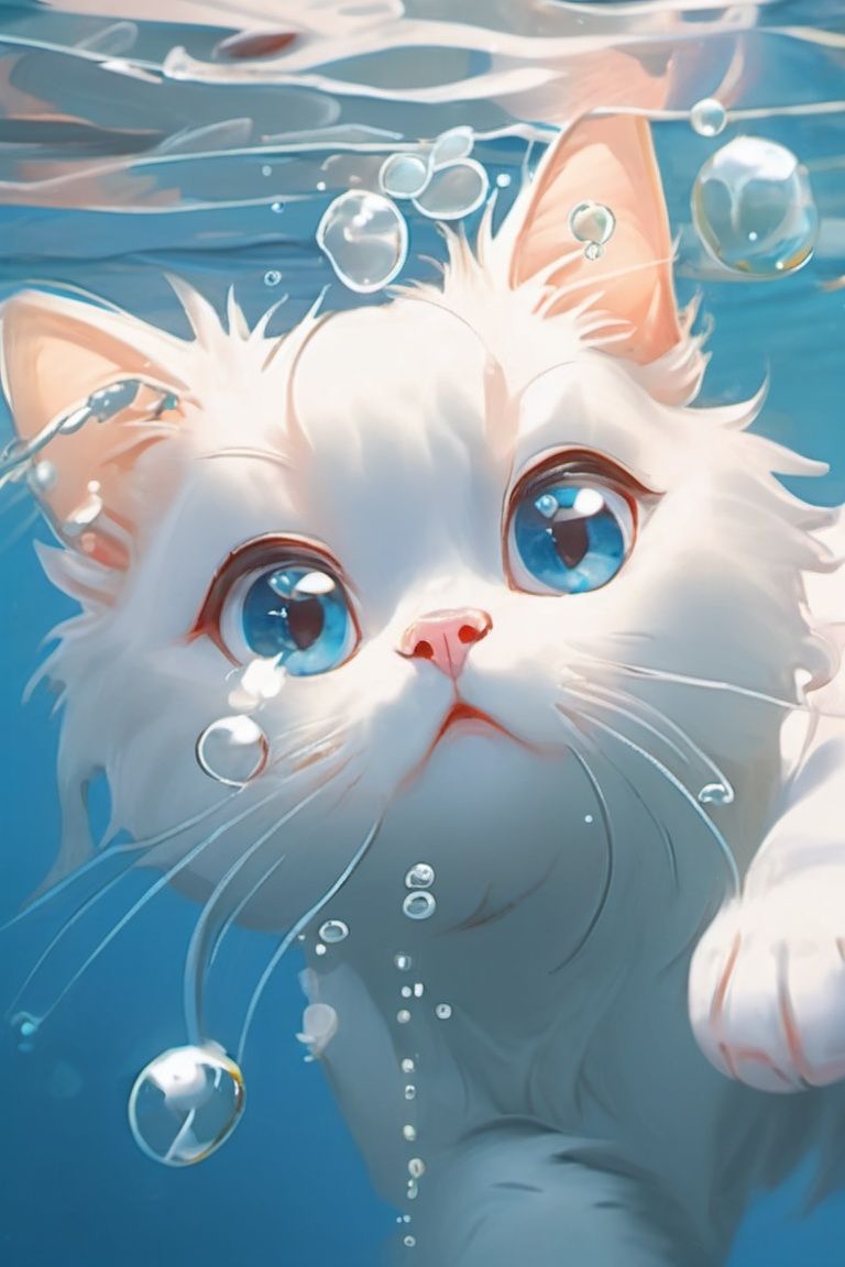 cat,MG ***,Exquisite visuals,high-definition,masterpieces,fish,whiskers,blue eyes,no humans,animal focus,open mouth,looking at viewer,white cat,underwater,bubble,solo,swimming,goldfish,submerged,water under,Bubble,HD screen,ragdoll,,,

