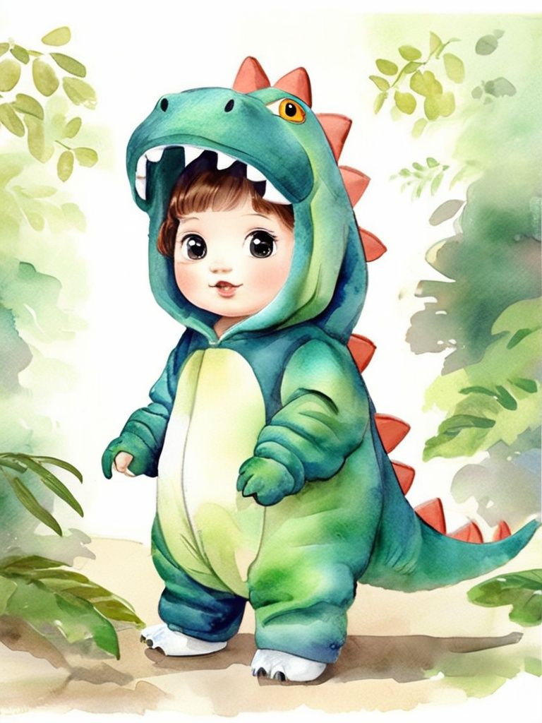 dino,konglong,illustration,20yo,a woman wearing a dinosaur costume,masterpiece,best quality,highly detailed,full_body,lovely,watercolor,cartoon,<lora:DINO:0.8>,