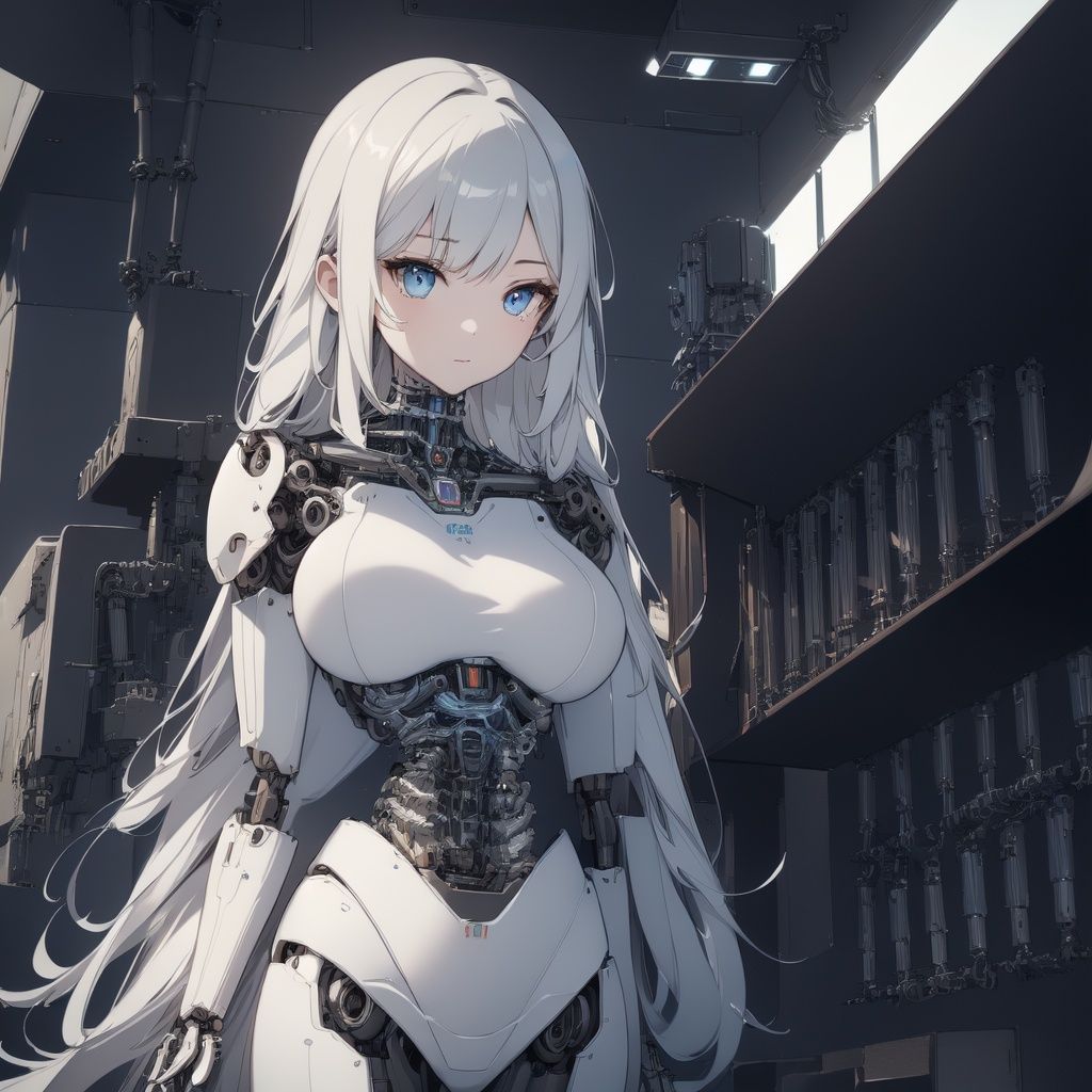 (original) , (very detailed wallpaper) , very detailed illustrations, (1 Girl) , beautiful eyes, (delicate face) , perfect detail,((mechanical parts)), mechanical spine, mechanization, future, wide hips, laboratory, ((mecha)), stylish energy \(module\), repairing,  (best lighting) , (super complex detail) , 4K Unity, (super detailed CG: 1.2) , (8K: 1.2) , lifelike